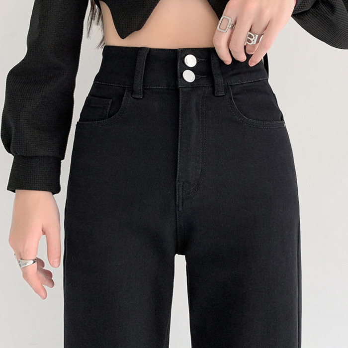 骨格ウェーブ ハイウエスト 着痩せ効果デニムジーンズ